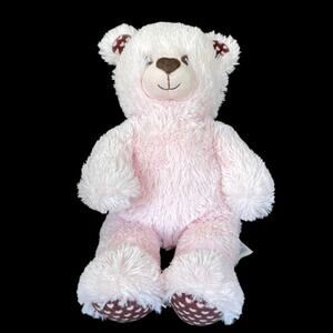 Build A Bear Pink Bear Plush Brown Feet Ears w/ Heart Nose Stuffed Toy Valentine